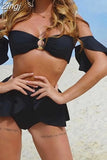 Women Strapless Ruffles Padded Push-up Bra Bikini Set Swimwear 2023 New Off Shoulder Swimsuit Swimwear Beachwear Swimming