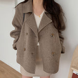 Zingj Chic Winter Retro Lapel Double Breasted Woolen Coat Versatile Loose Long Sleeve Short Woolen Coat