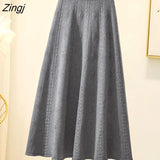 2022 Fashion Autumn Winter Knitted Jacquard Midi Long Skirt Women Korean Style Mid-Length High Waist Skirt