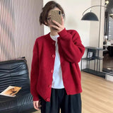 2025 New Lazy Korean Sweater Cardigan Women's Soft Sheeps Pits Button Sweater Dark