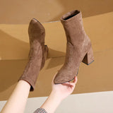 Velvet Short Boots Women Autumn And Winter New Fashion Tips High And Short Boots Thick And Elastic Thin