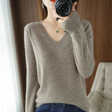 Zingj The 2023 Fall / Winter New Women's Knit Sweater Pullover Women's V-Neck Bottom Plush Sweater-Outfit