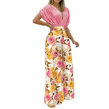 Women's Autumn New Temperament V-Neck Print Wide Leg Pants Fashion Casual Set