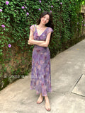 Special Price Does Not Return] Xixi Summer High-Waist Vacation V-Neck Print Pure Desire To Hang The Joint Dress