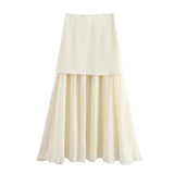 New Gold Button Knitted Vest Small Folding Splicing Skirt