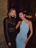 High-End Women's New Sexy Bare Back Hanging Neck Dress Dress Flower Decorative Temperament Banquet Dress