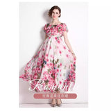 Summer Super Fairy New Lotus Leaf Side Print Two Long Dress High Waist Thin Swing Dress