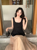 Xixi 2025 Summer New Korean Version Of The Temperament Lotus Leaf Side Simple Sleeveless Vest Women's Top