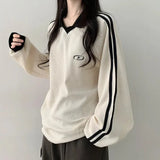 Polo Collar Embroidered Waffle SweatshirtsOutfit