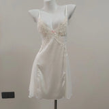New Sexy Deep V Plus Chest Pad Pajamas Female Embroidery Lace Perspective Temptation To Tempt The Ribbon Pyjamas Home Clothes