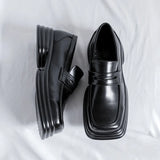 Zingj Men 2023 Spring And Autumn New Platform Retro British Small Leather Shoes Square Head Thick Heel Pedal