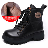Handmade Martin Boots Women Winter New Tape Heightening Single Boots Coarse And Stylish Handsome Leather