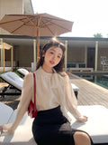 Xixi 2025 Spring New Thousand Gold Wind Bow Tie With Bottom Shirt Women's Long-Sleeved Top Tide