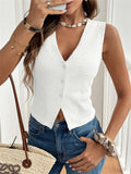Leisure New Simple V-Neck Three Buckle Lady Vest T-Shirt