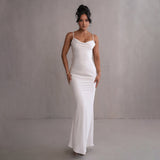 Zingj Summer Satin Temperament Condole Back Sexy Slim Evening Dress