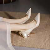 Silk Satin Single Shoes Female Bridesmaid Can Wear White Wedding Shoes Bride Heel Heels Wedding Dress Is Not Tired