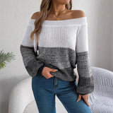 Shooting 2025 Autumn And Winter Casual Spell Shoulder Lantern Sleeve Sweater Women's