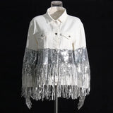 Design 2025 New Loose Hole Denim Jacket Tuxedo Denim Jacket Women's Dress