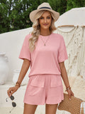 Hot Selling Women's Wear 2025 Casual Wind Loose Round Collar Solid Color Short-Sleeved Top Shorts