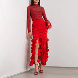 Autumn New Niche Style Design Of The Round Piece Hollow Waxiu Height Lumny Dress Half-Dress