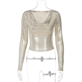 Glitter Cowl Neck Long Sleeve Top- Outfit