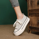 Spring And Summer New Thick-Bottomed Canvas Shoes Women's Round Head Casual Single Shoes Shallow Low Help Small White