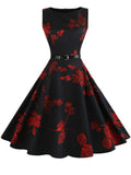 Dress Women Sleeveless Floral Print Vintage Dress Casual Tank Retro 50s 60s Robe Rockabilly Chic Party Dresses