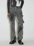 Zingj 2024 New Street Trend Removable Dark Buckle Design Sense Irregular Jeans High Waist Show Slim