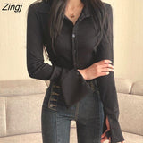 Long Sleeve T-shirts Women Slim Ins Korean Style Thin Chic Sexy Girls Simple All-match Crop Tops Young Sunscreen Fall