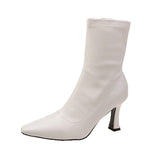 Autumn And Winter Short Boots Women High With Black Pointed Tips And Thin Boots Skin Noodles Small Square Head Fashion