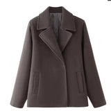 Women's Clothing Explosion Real Double Buckle Wool Collar Long-Sleeved Short