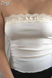 Women Sexy Strapless Tube Tops Y2K Lace Patchwork Tank Camis Fairy Off Shoulder Backless Ribbed Mini Vests Crop