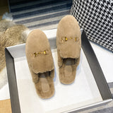 And Winter New Water Marinade Hair Half Slippers Women's Bao Head Lazy Outside Wearing Warm Muller Shoes Size