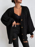 V-Neck Solid-Colored Open-Shirt Autumn And Winter Lazy Lantern Sleeve Loose Single-Caught Sweater Coat