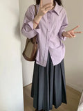 White Purple Long-Sleeved Shirt Women's Small Autumn New French-Ripen Casual Shirt