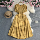 Zingj Gentle Wind Ruffle Collar Dress Female Summer Simple Pure Color Double Flying Sleeve Design Platycodon Grandiflorum First Love