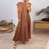 New Women's Dress Elegant Fashion Round Neckless 100 Foldless