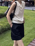 Tiansi Linen Tibetan Blue Cool Design Small Gentle Polo Collar Sleeveless Vest Topess Female