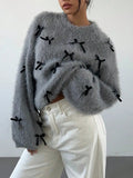 Autumn New Sea Horse Hairy Bow Sweater Woman | Warm Comfortable Fashion Trend Out Of The Street Daily