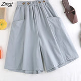 Fashion 2022 Summer Korean Style Wide Leg Capris Women Short Pants High Elastic Waist Shorts Skirts