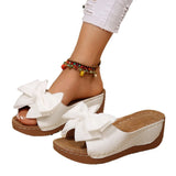 Summer Women's Slope And Thick Bottom Slippers Large-Size Wide Striped Fish Mouth Slippers Flower