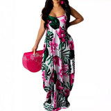 Zingj Fashion Summer Floral Print Halter Dress Casual Loose Sleeveless U-Neck Women's Dress-Outfit