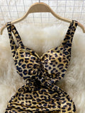 Leopard Spaghetti Strap Long Dress Summer Women Sleeveless Strapless High Waist Split Bodycon Vestidos Female Draped
