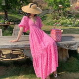 Zingj Shot Summer Dress New Retro Hollow Out Embroidery Short Sleeve Dress Deep V Bubble Sleeve Sweet