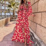 Spring New Holiday Wind V-Neck Printed Printed Long