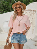 Summer New Women's Hot Selling Loose Round Collar Solid Color Back Lace Short-Sleeved Top