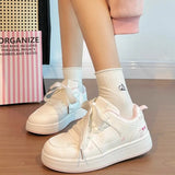 College Wind Board Shoes Women's New Leather-Faced High-Heeled Casual Shoes Cute Cat Round-Headed Small White Shoes In