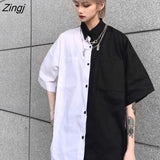 Shirts Women Harajuku Chic BF Style High Street College Teens Tops All-match Stylish Pocket Popular Ladies Clothing