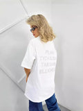 Spring And Summer New Hot Diamond Letter T-Shirt Women Loose Round Neck Leisure Style Short-Sleeved