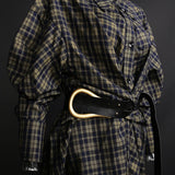 New Plaid Shirt Women's New Loose Korean Version Of The Retro Belt With Long Shirt Skirt